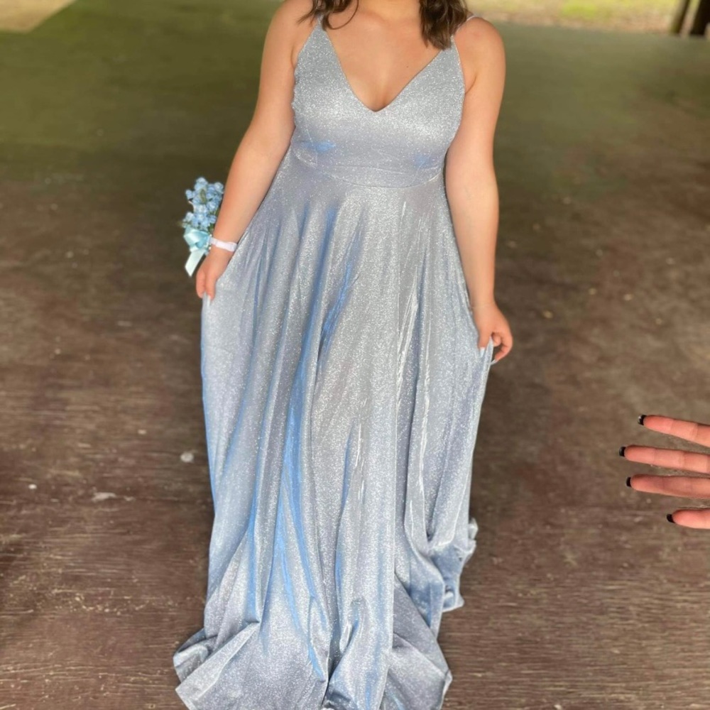 blue/silver sparkly prom dress